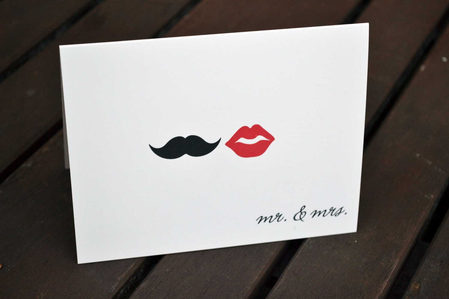 Wedding Thank You Cards / Bridal Shower Thank You Notes / Thank You Cards / Lips and Mustache / Mr. and Mrs. Note - Mustache and Red Lips