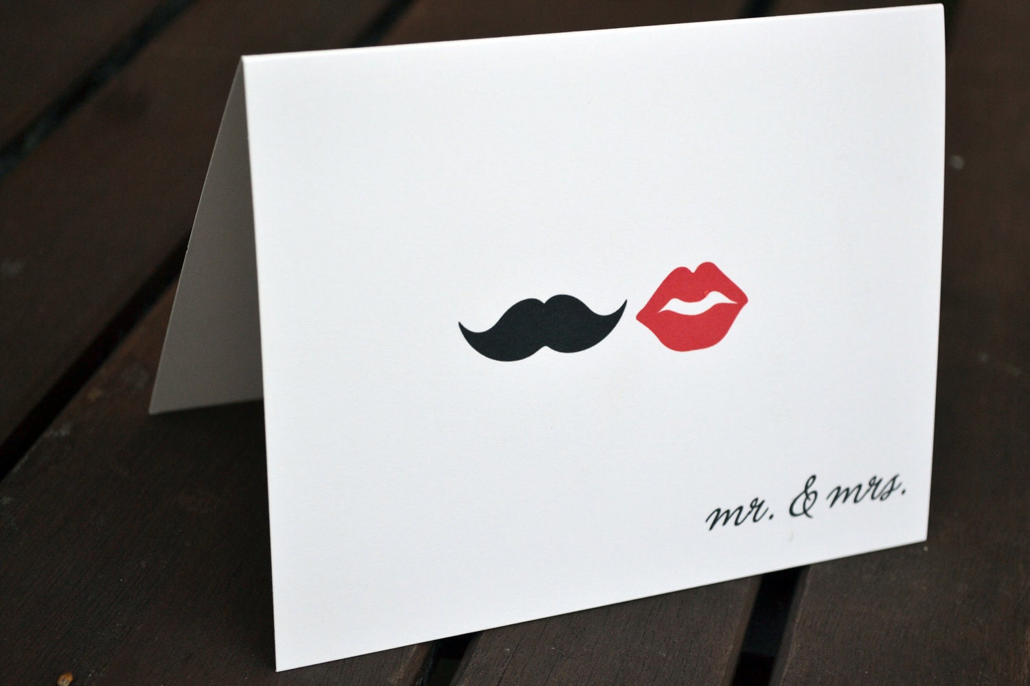 Wedding Thank You Cards / Bridal Shower Thank You Notes / Thank You Cards / Lips and Mustache / Mr. and Mrs. Note - Mustache and Red Lips