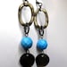 Kate Earrings--Blue Chalk Turquoise Faceted Beads, Antiqued Brass Loops and Discs