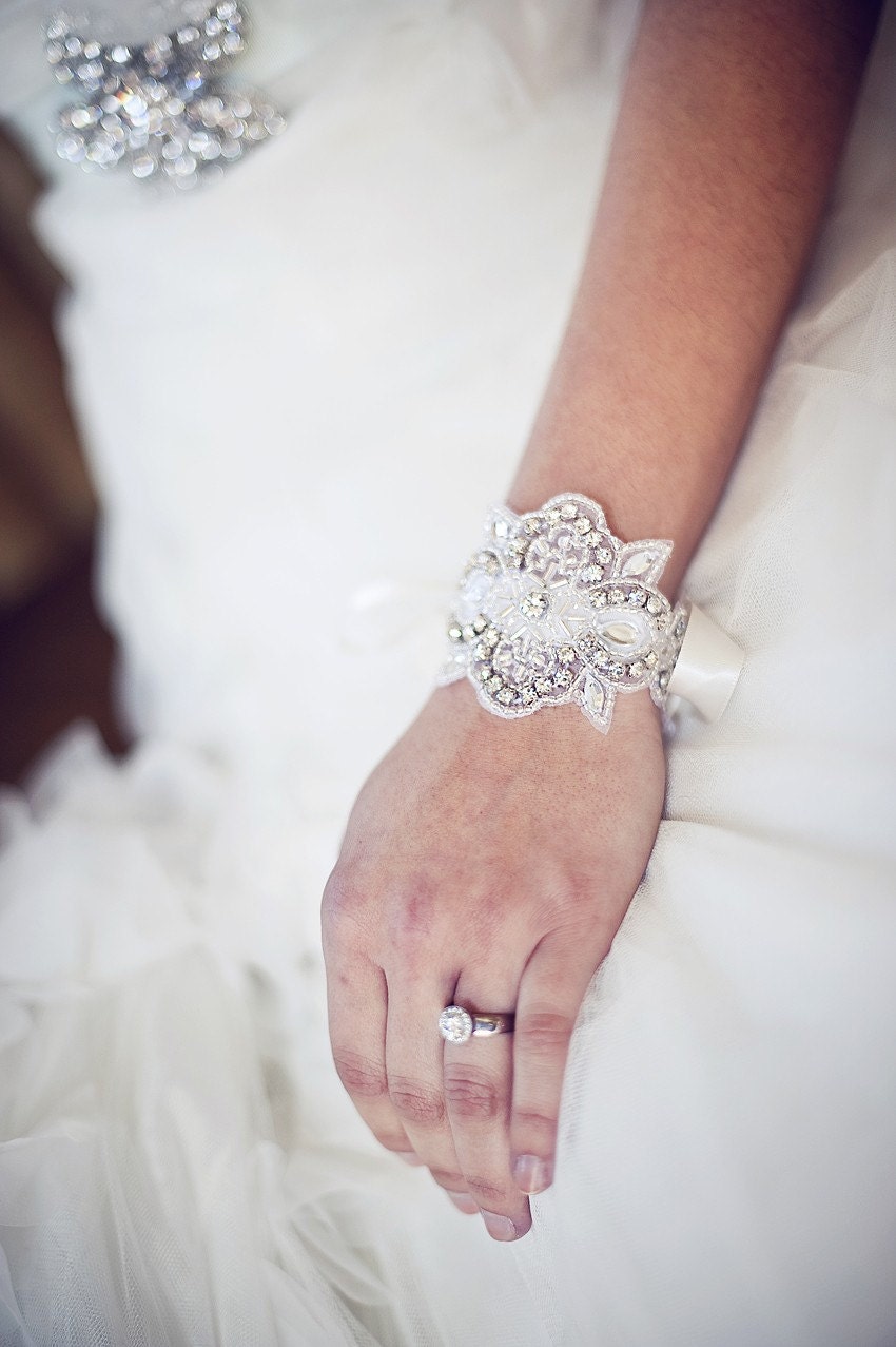 Swarovski Crystal Bridal Cuff Bracelet - READY to Ship Elaine our Silver or Gold Wedding Bracelet