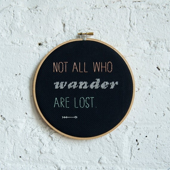 Not All Who Wander Are Lost Black Wall Hanging Cross Stitch Embroidery Gift RugglesMade
