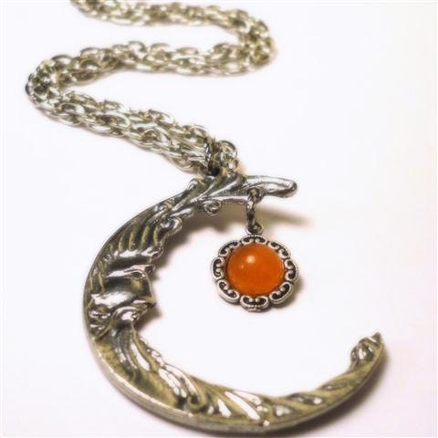 Crescent Moon Necklace Moon Pendant Long Chain Necklace Celestial Jewelry - Triple Goddess