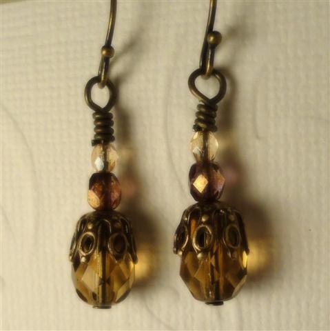 Rustic Earrings Gold Brown Czech Glass Earrings Nature Earrings Chocolate Earrings Dangle Earrings Copper Brown Earrings