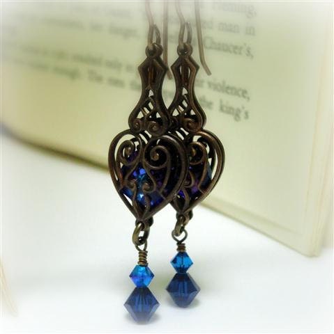 Victorian Earrings Sapphire Blue Crystal Earrings Dangle Earrings Victorian Jewelry Nickel Free Royal Blue Earrings