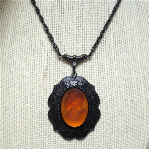 Victorian Gothic Jewelry Cameo Pendant Necklace Statement Necklace Jewelry Cameo Victorian Cameo Necklace - Amber