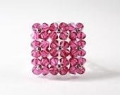 Blingy Crystal Square Cocktail Ring with Magenta Swarovski Crystals - BevaStyles