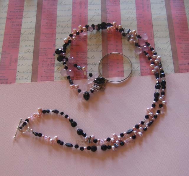 Black Eyed Pink Opera Length Necklace with Vintage Monocole