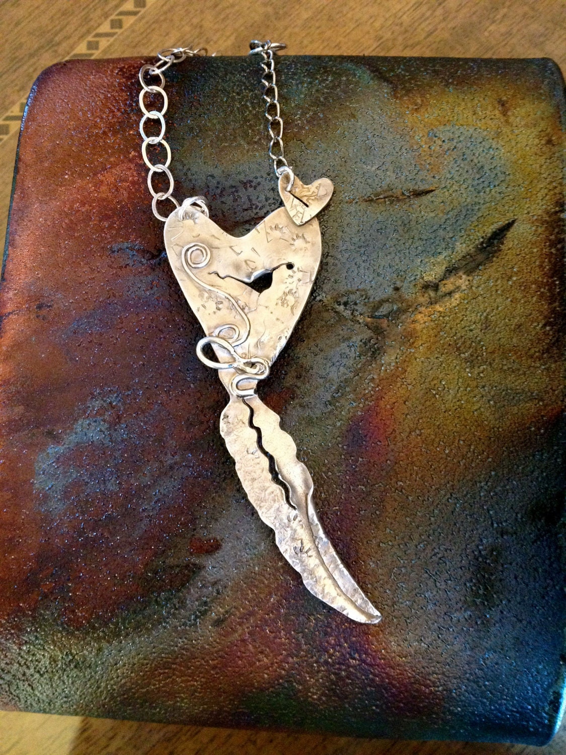A Feather in my Heart, Handforged Silver Necklace by Trish Vernazza