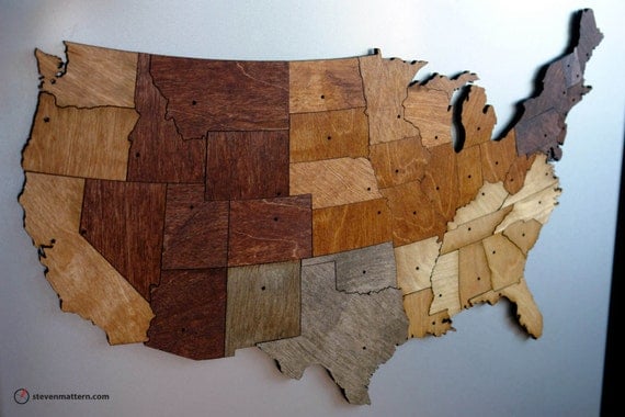 USA Map Puzzle - Stained Plywood