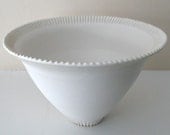 Elegant Matte White Stoneware Bowl / Hand-Carved Rim / Ostrich-Egg Matte Finish / "FLUTED"