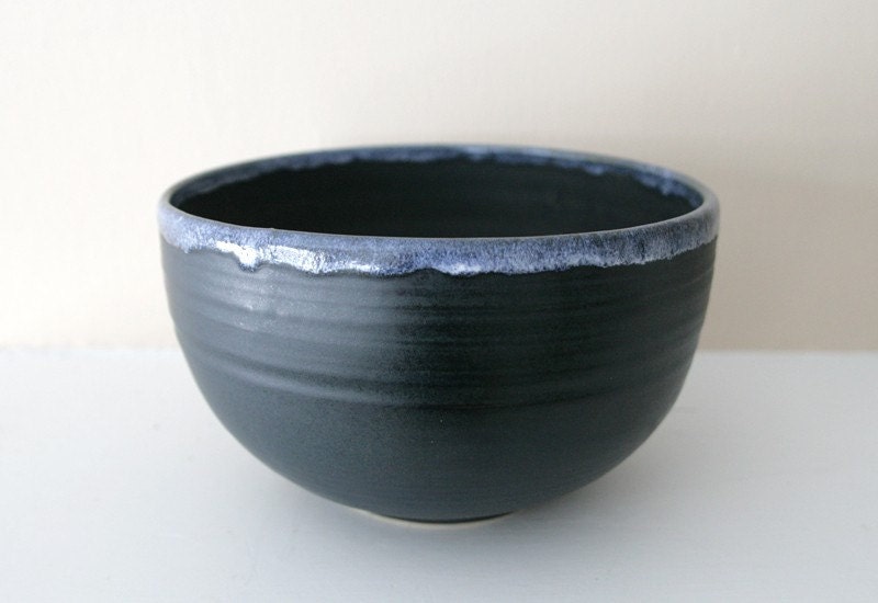 REDUCED PRICE: Wheel-Thrown Stoneware Bowl / Matte Gunmetal Grey and Lavender Blue / "FROSTED"
