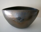 Wheel Thrown Ovalized Stoneware Bowl / SemiGlossy Bronze Dark Metallic Organic Vessel / "BIRINJ"