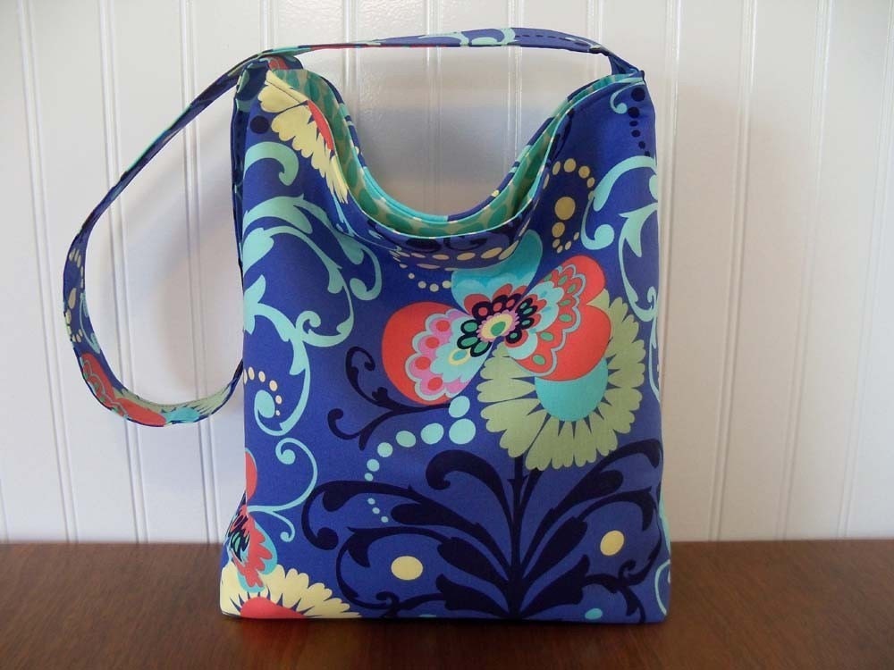 15% off entire shop - Coupon code 15OFF - Slouch Purse - Amy Butler Paradise Garden in periwinkle