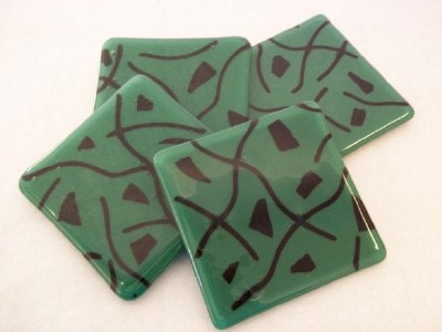 CLEARANCE SALE COASTERS - Green and Black Fused Glass Coasters - Set of 4