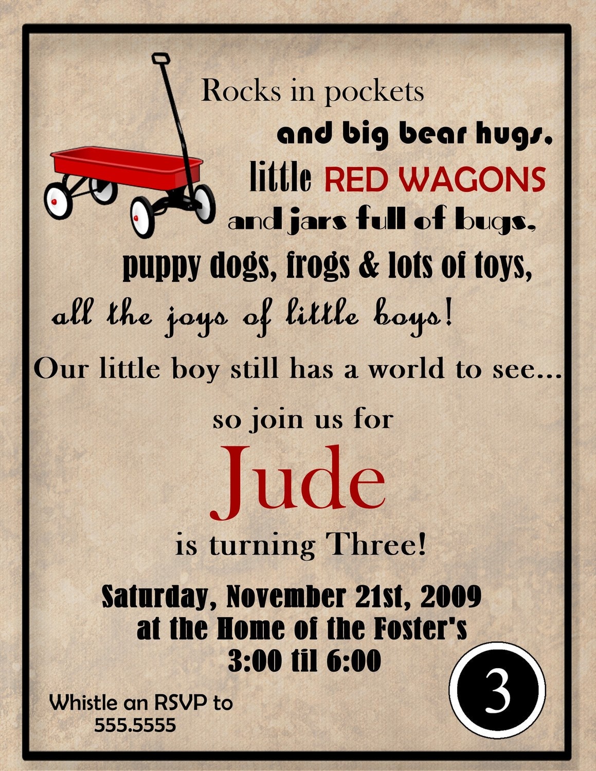 Red Wagon Digital Birthday Invitation