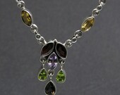 Artisan Handmade 925 Sterling Silver Gemstone Bridal Bridesmaid Wedding Gift Jewelry Garnet Citrine Peridot Anniversary Wedding Necklace (A)