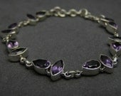 925 Sterling Silver Artisan Handcrafted Amethyst Gemstone Bridal Bridesmaid Wedding Gift  Handmade Jewelry Purple Annivesary Bracelet (A)