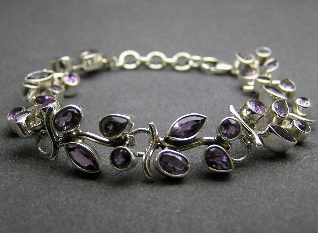 Custom Order Blue Topaz Artisan Handmade 925 sterling silver Amethyst Purple gemstone Bridal, Wedding  anniversary jewelry Bracelet
