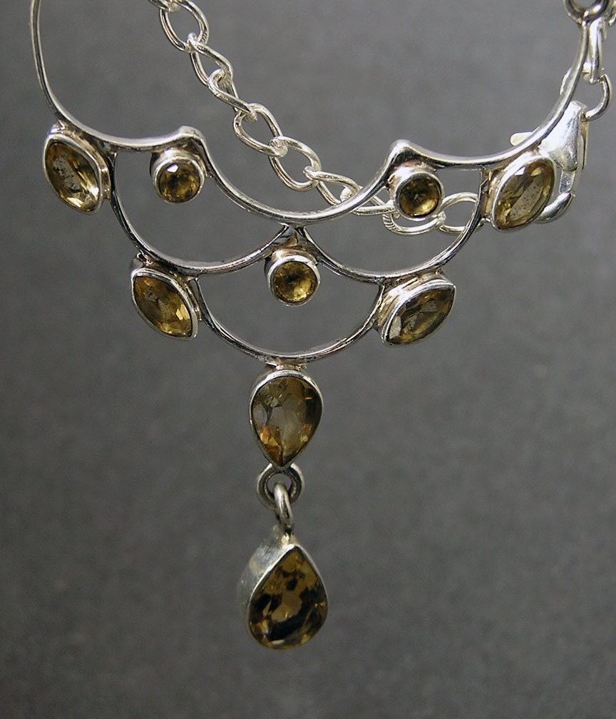 Artisan Handmade 925 Sterling Silver Gemstone Bridal Bridesmaid wedding gift Jewelry Citrine Semiprecious Golden Yellow Necklace