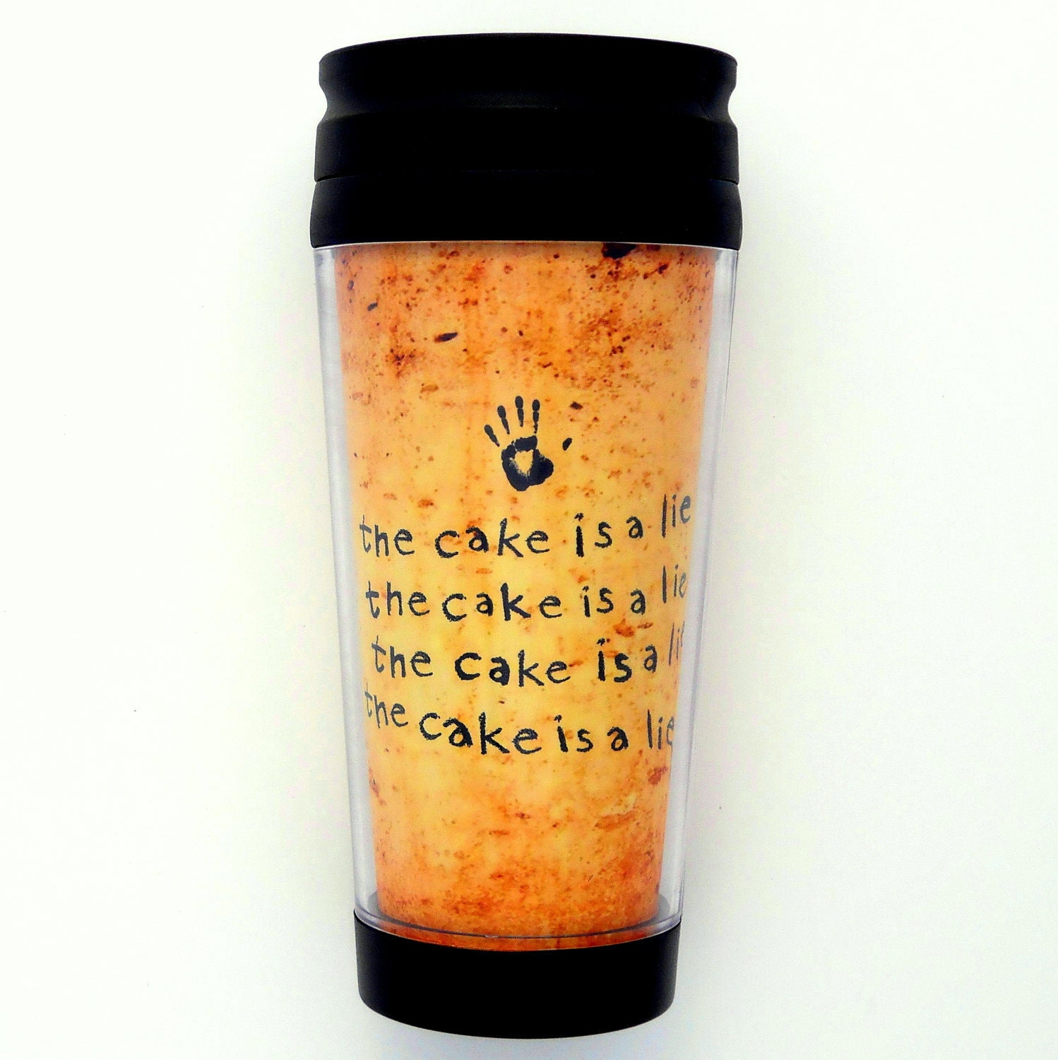 Funny Portal Video Game "The Cake Is A Lie" Travel Mug - For Gamers (16 ounces)
