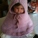 Knit baby poncho with hood in pink 6-9 months made of wool.  Ready to ship.Handmade in Colorado