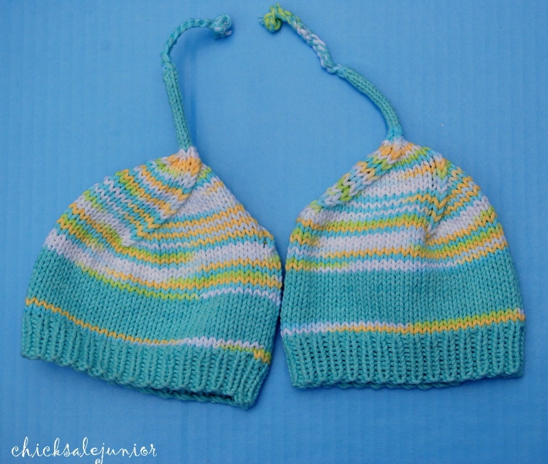 IN stock  twin set multicolor  yellow white blue cotton seamless hats  Preemie- Newborn-3 months or any size. Perfect photo prop