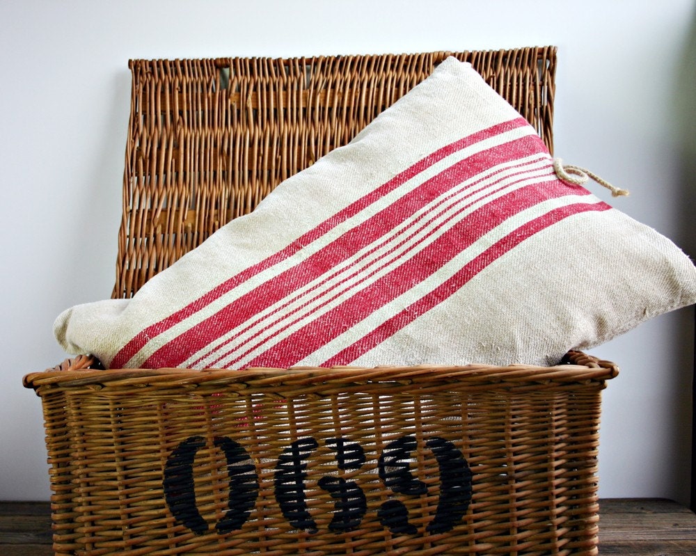 Pair of Pillows from Antique European Grain Sack