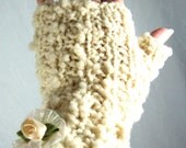 Fingerless Mitts in Ivory Sparkle with Rose Trim