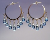 14 karat gold fill blue topaz hoops