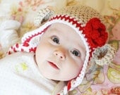 Sock Monkey Crocheted Hat with Flower - Size 3-6 Months