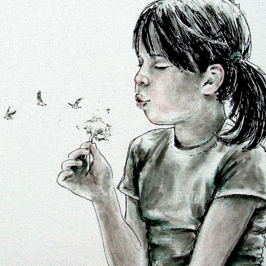 A WISH -- signed (8x10)  Print of an Original Ink and Acrylic Painting -- PalePreoccupation