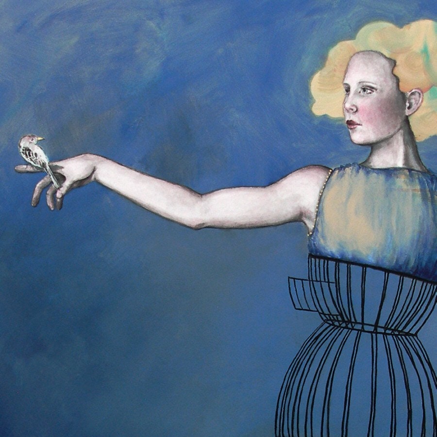 In Her Lady's Chamber -- signed (8x10)  Print of an Original Ink and Acrylic Painting -- PalePreoccupation