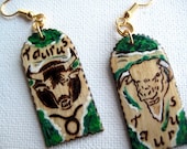 Taurus Zodiac Earrings -The Signs of the Zodiac woodburned hand painted green earrings -Unique Mother's Day