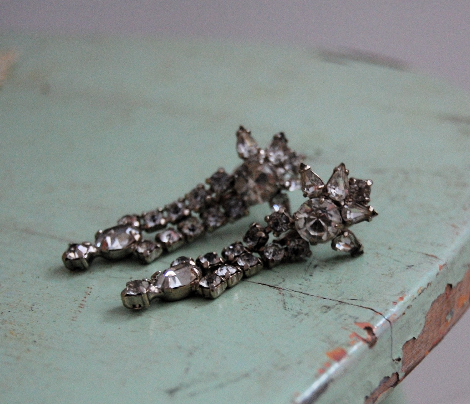 R E S E R V E D-The Deletta- Vintage 1940s Rhinestone Chandelier Earrings