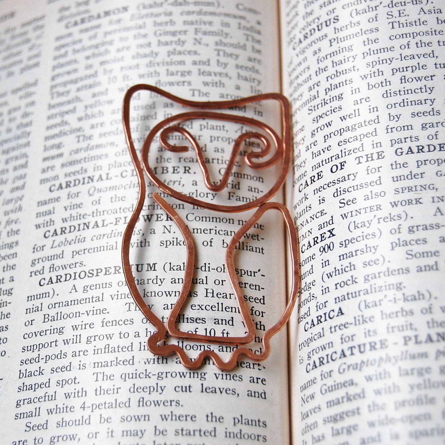 Copper horned owl bookmark hand hammered