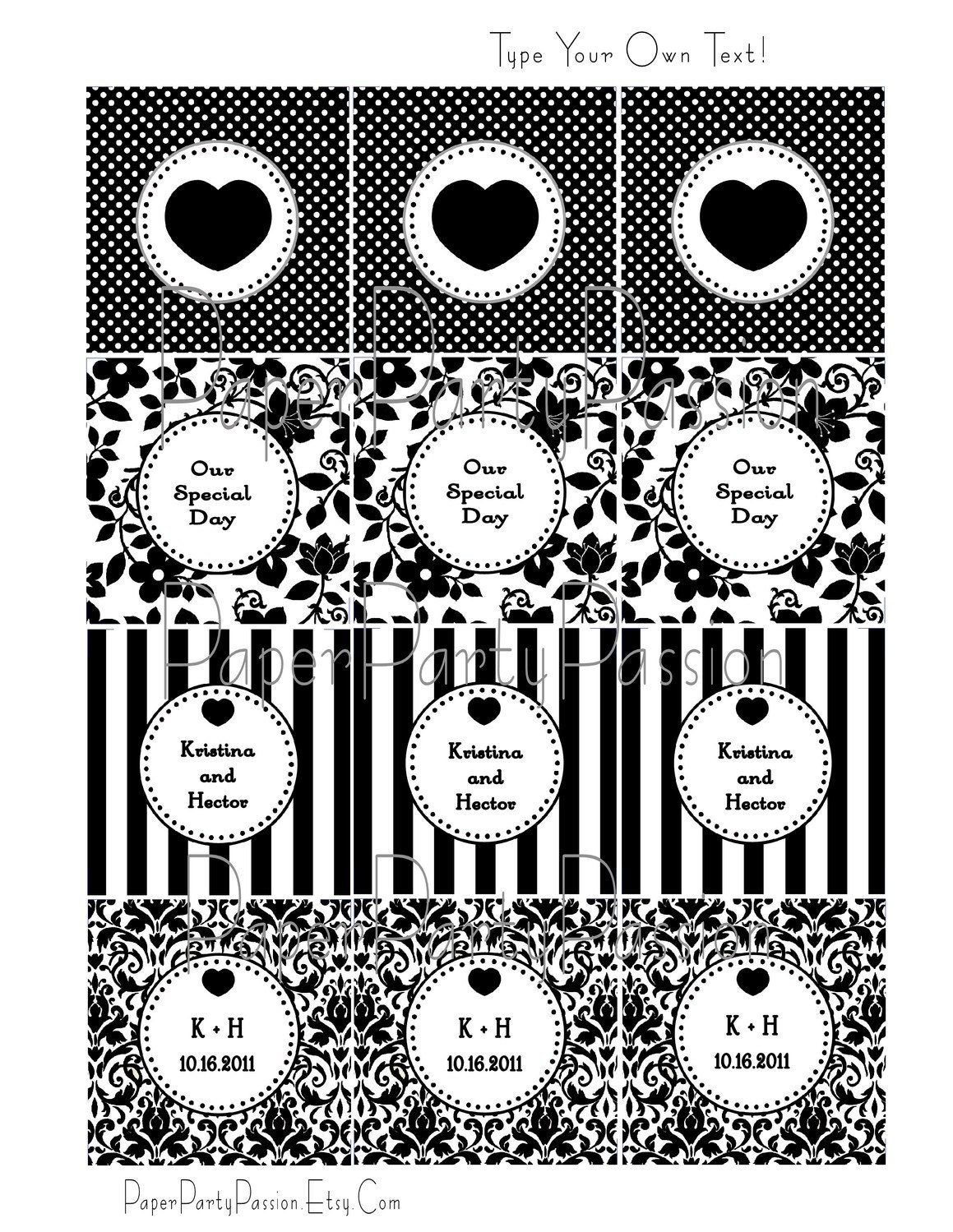 Instant Download-Black and White Square Or Circle Labels or Tags-EDITABLE and PRINTABLE, PDF Files-You Type Your Own Text