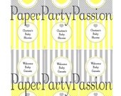 Instant Download-Pale Yellow and Gray Square or Circle Labels or Tags-EDITABLE and PRINTABLE, PDF Files-You Type Your Own Text