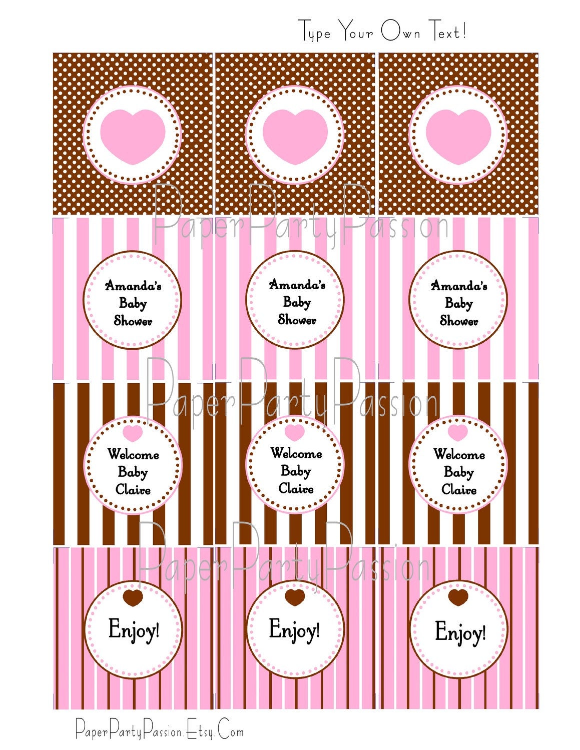 Instant Download-Pink and Brown Square or Circle Labels or Tags, EDITABLE and PRINTABLE-PDF Files, You Type Your Own Text