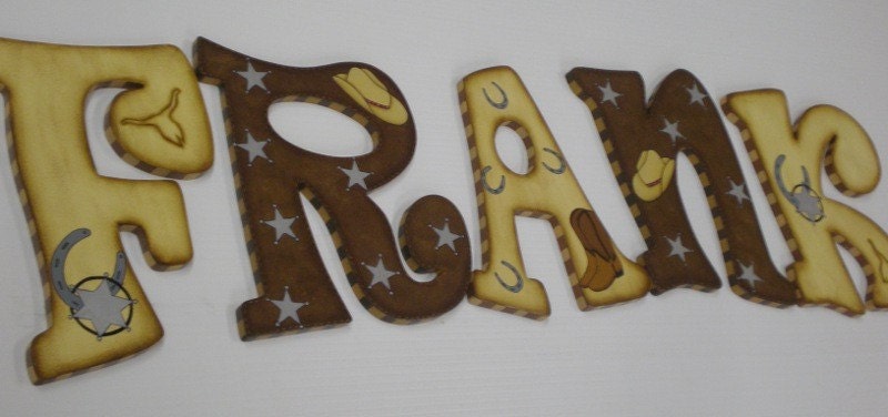WESTERN Sheriff Star Decorative Hand Painted Wall Letters with Boots, Hat, Stars & Horse shoes