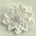 White on White Felt Flower Pin with Vintage White Button and Pearls and Hand Embroidery
