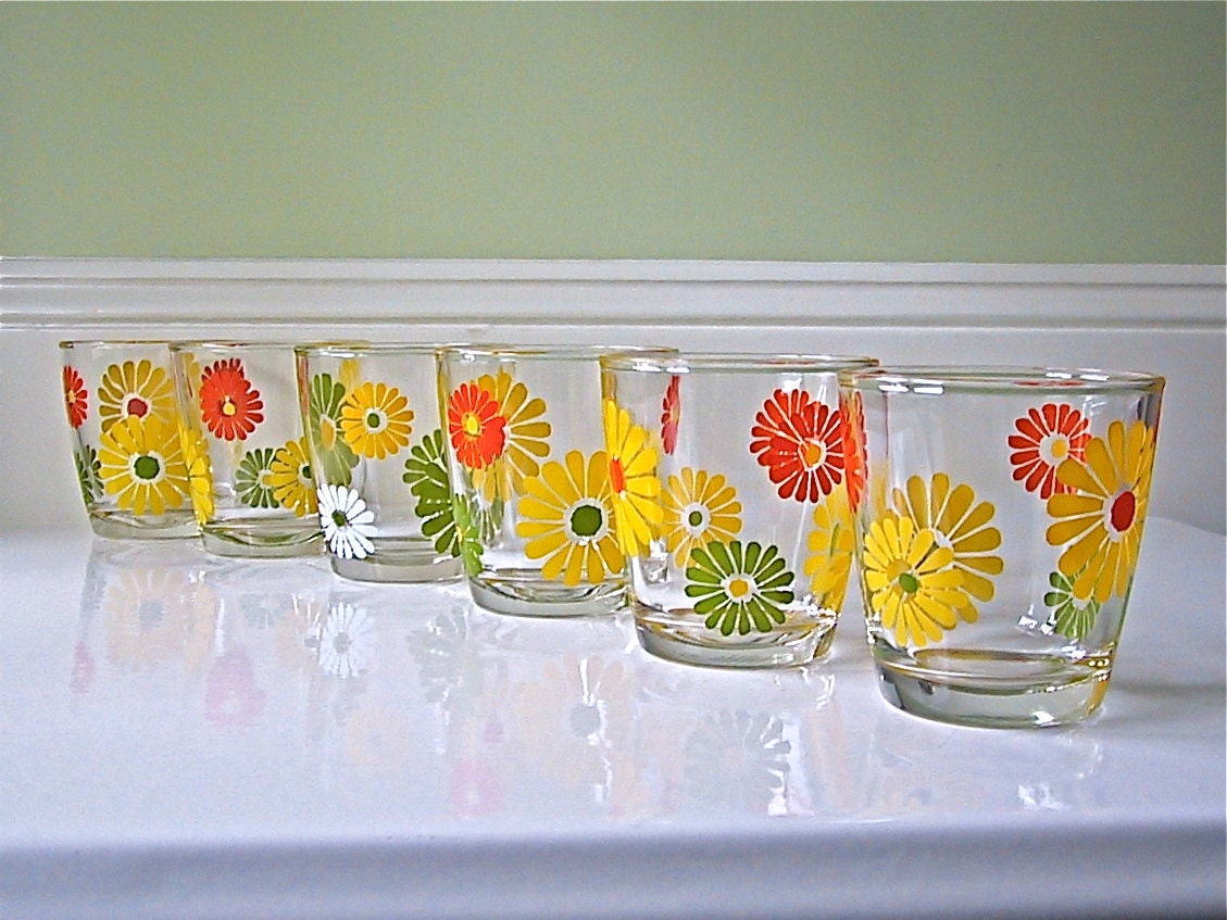 Vintage Flower Power Sour Cream glasses