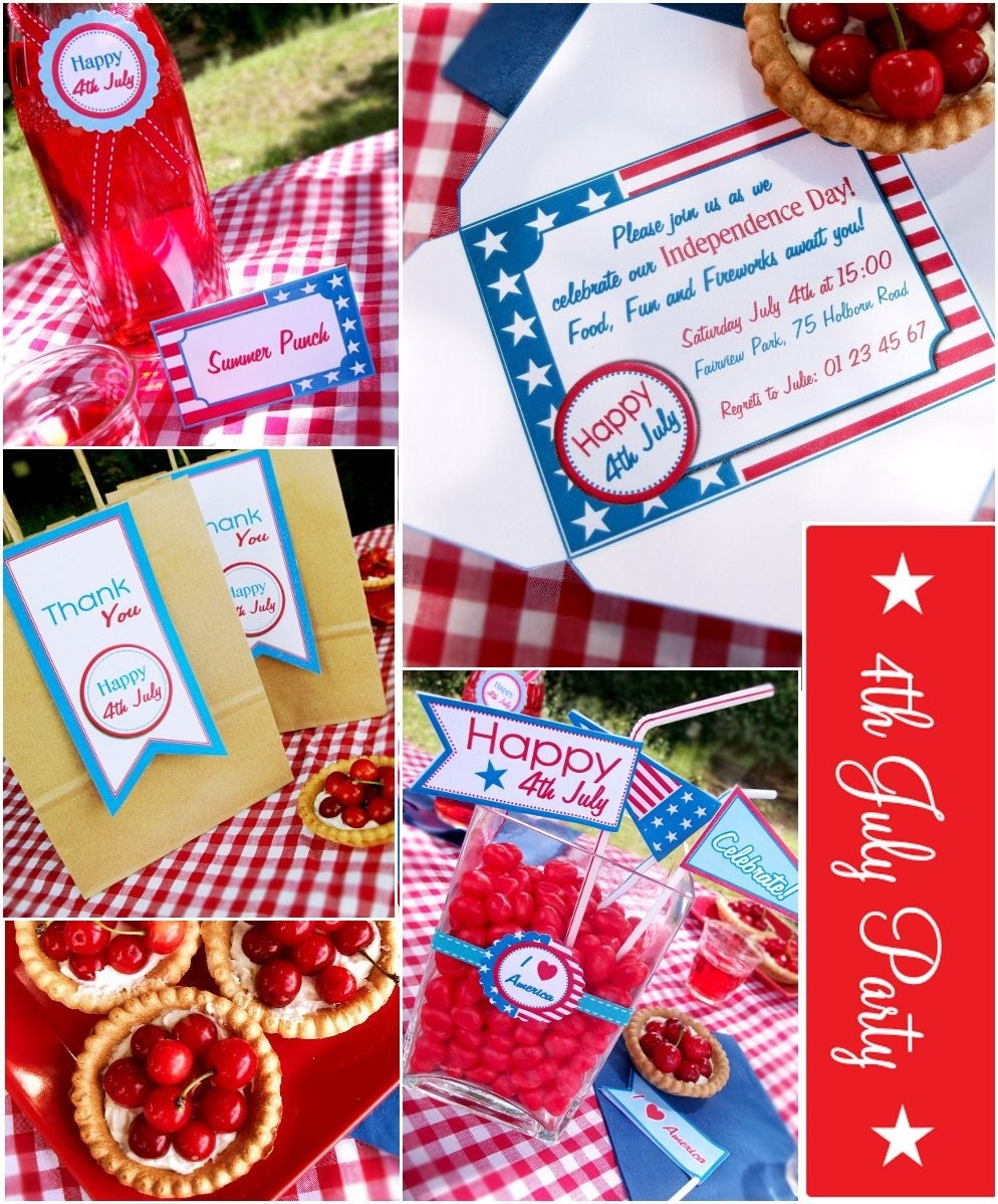4th July Independence Day Party Collection - Printable PERSONALIZED Party INVITE AND Party Supplies