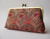 Liberty of London print peacock clutch silk lining, Bride clutch, Bridesmaid gift idea, Evening purse, Wedding clutch