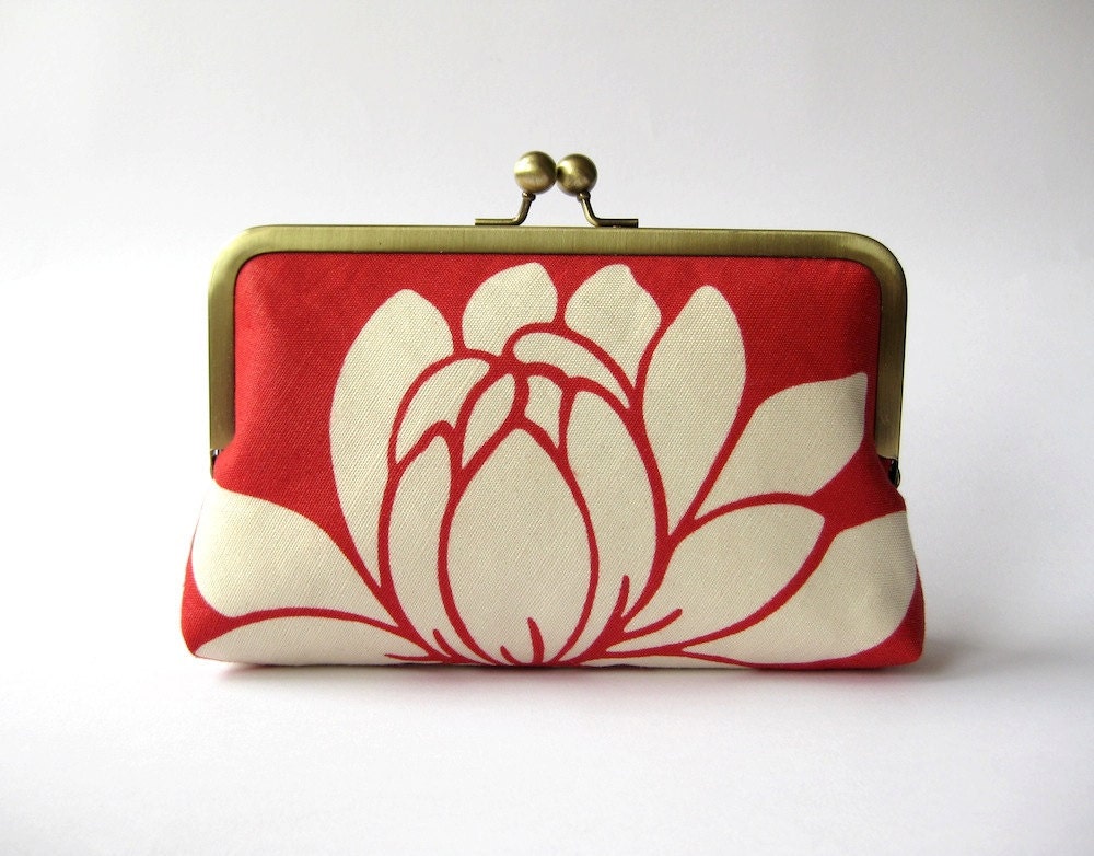Lotus flower in silk lining clutch purse bag Bag Noir, Bridesmaids clutch, Weddings, Bride formal clutch purse, Wedding accessory