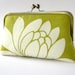 Chartreuse Lotus in silk lining floral clutch purse by Bag Noir, Bridesmaid clutch, Weddings bride formal clutch purse