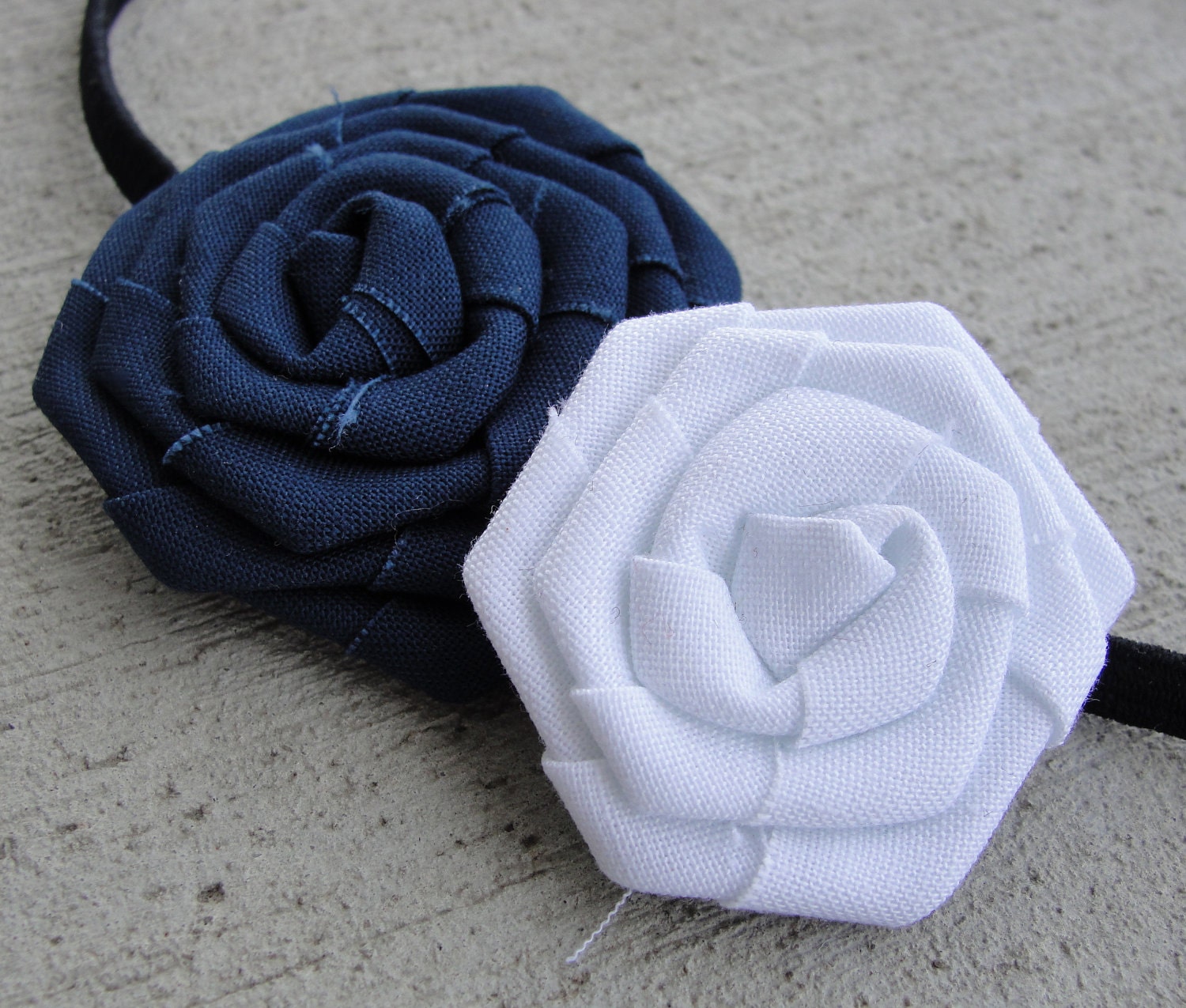 Go Navy Blue and White Team Colored Fabric Flower Headband
