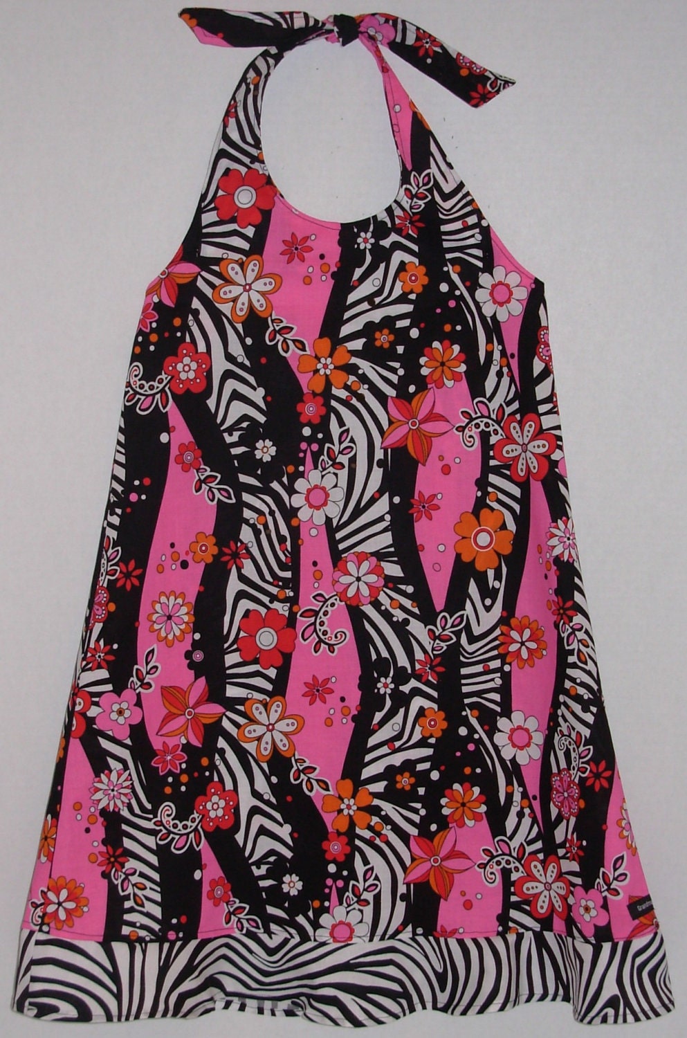 Summer Flowering Zebra Boutique Halter Dress with Matching Scarf (Girls size 6)