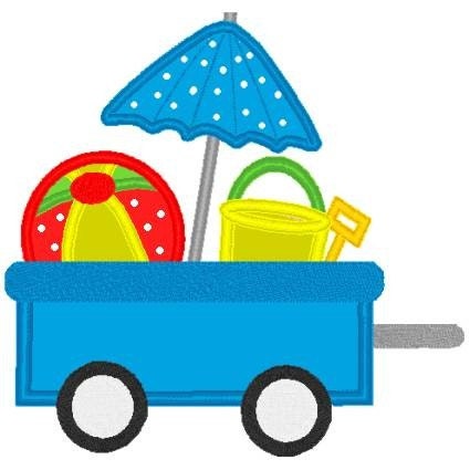 Boutique Machine Applique Embroidery  design (BEACH TOYS WAGON) Bella Marie Boutique