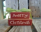 Merry Christmas primitive wood  Bitty BLock Set . . . . Christmas Winter Gift Primitive Wood Block Sign