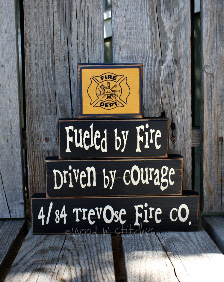 Firefighter Fireman Personalized wood block set personalize fireman firetuck gift personalized birthday fathers day christmas gift